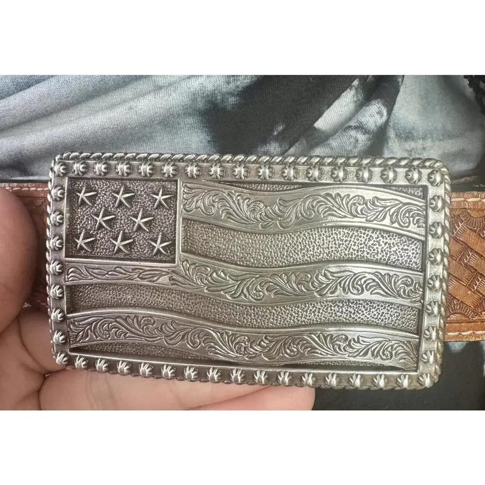 Vintage Hand Tooled Western Belt Turquoise Y2K Cowgirl Grunge Genuine Leather 38
